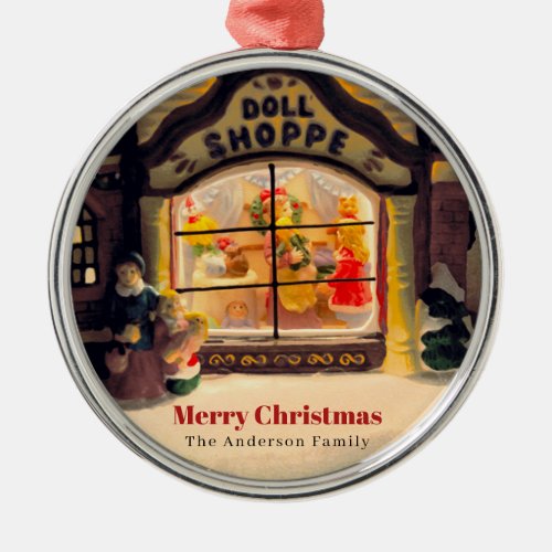 Vintage Victorian Era Doll Shoppe Window at Night Metal Ornament