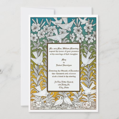 Vintage Victorian Era Doves  Flowers Wedding Invitation