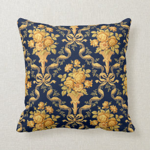 Vintage Victorian Era Floral Brocade Pattern Throw Pillow