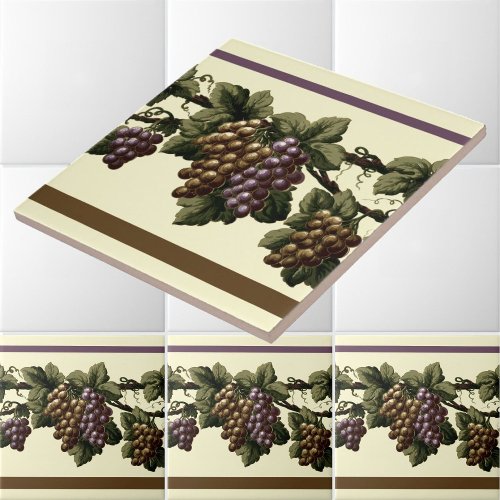 Vintage Victorian Era Grape Vine Frieze Pattern Ceramic Tile