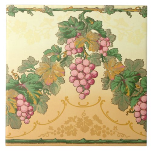 Vintage Victorian Era Grapevine Frieze Pattern Ceramic Tile