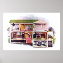 Vintage Victorian Era House Cutaway View