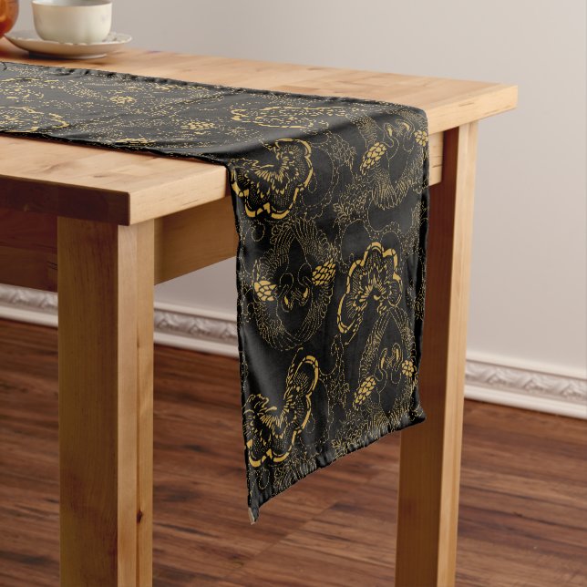 Vintage Victorian Era Japanese Crane Pair Pattern Short Table Runner (In Situ)