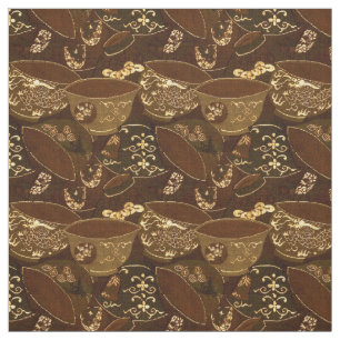 Vintage Victorian Era Japanese Tea Cup Pattern Fabric