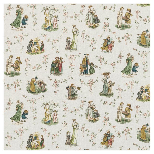 Vintage Victorian era Kate Greenaway Pattern Fabric (Close Up)