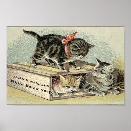 Vintage Victorian Era Kittens Soap Ad Poster