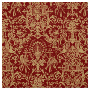 Vintage Victorian Era Peacock Griffin Pattern Fabric