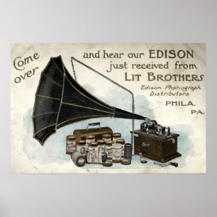 Vintage Victorian Era Phonograph Ad Poster