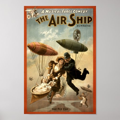 Vintage Victorian Era Steampunk The Air Ship Poster