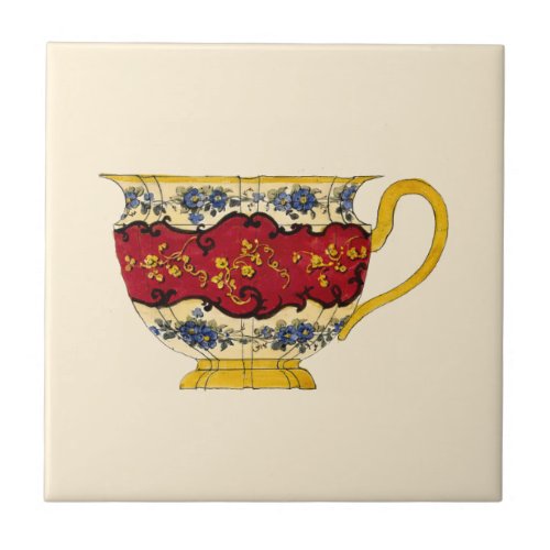 Vintage Victorian Era Tea Cup Design Art Ceramic Tile