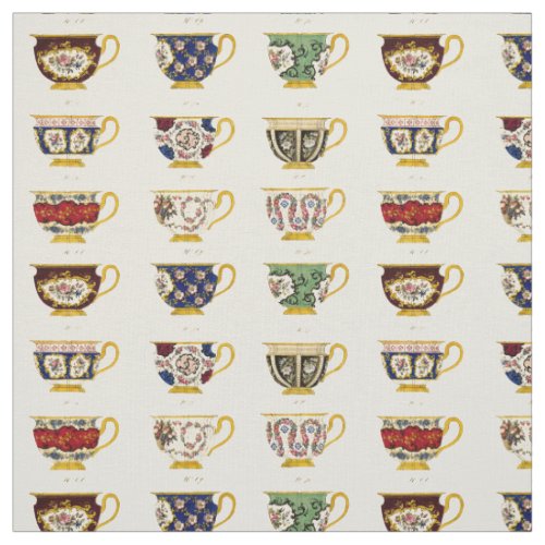 Vintage Victorian Era Tea Cup Designs Pattern Fabric