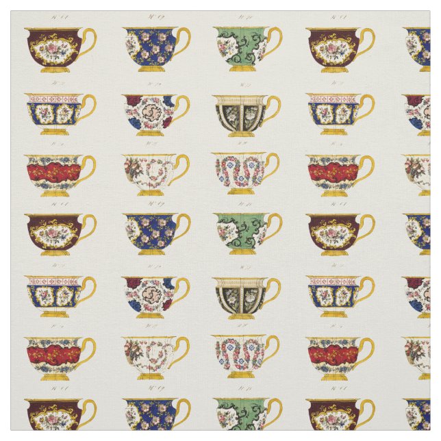 Vintage Victorian Era Tea Cup Designs Pattern Fabric (Swatch)