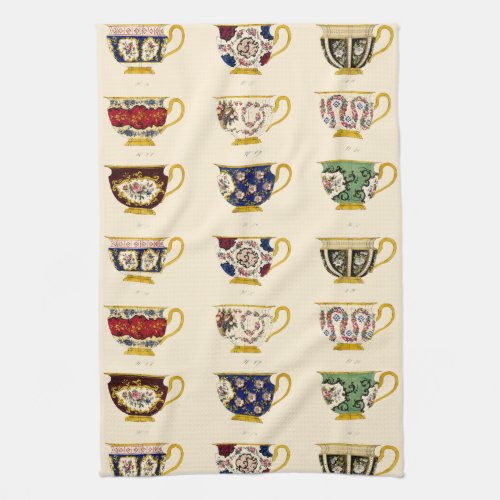 Vintage Victorian Era Tea Cup Designs Pattern Kitchen Towel