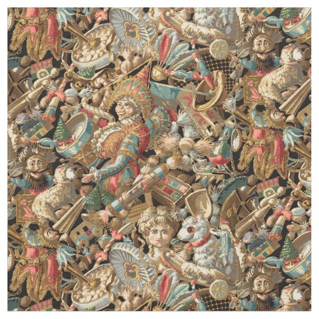 Vintage Victorian Era Toys Pattern Fabric (Close Up)