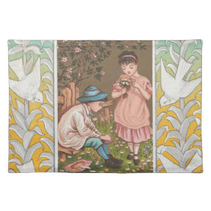 Vintage VIctorian Era Valentine's Day Card, 1876 Cloth Placemat