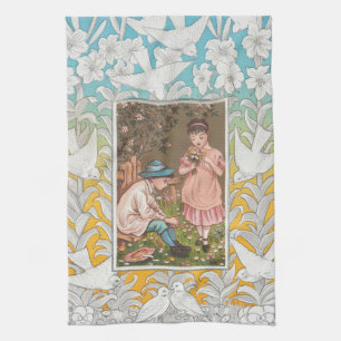 Vintage VIctorian Era Valentine's Day Card, 1876 Kitchen Towel