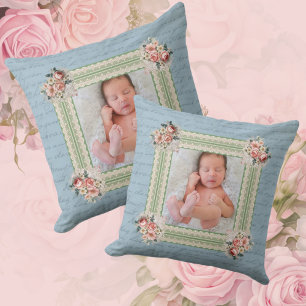 Vintage Victorian Faded Damask Photo  Throw Pillow