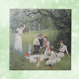 Vintage Victorian Family Picnic Woods Ceramic Tile