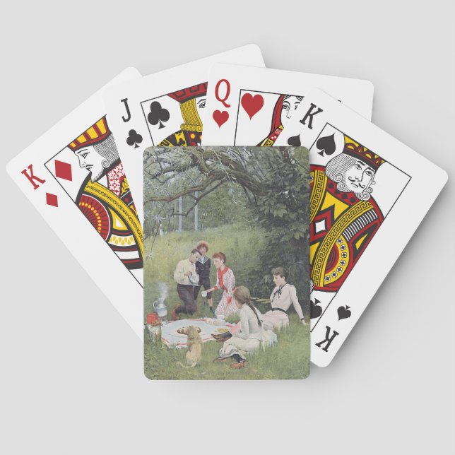 Vintage Victorian Family Picnic Woods Poker Cards (Back)