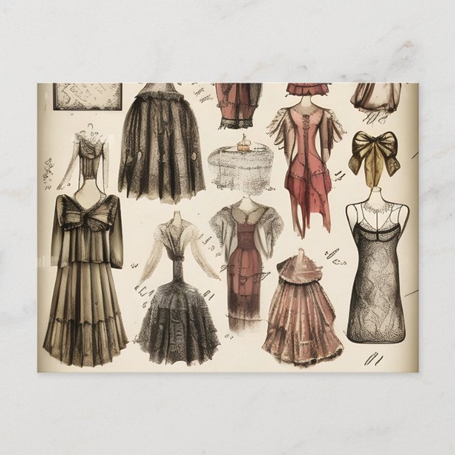 Vintage Victorian Fashion Design Pencil Sketch Postcard (Front)