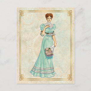 Vintage Victorian Fashion Illustration Mint Dress Postcard