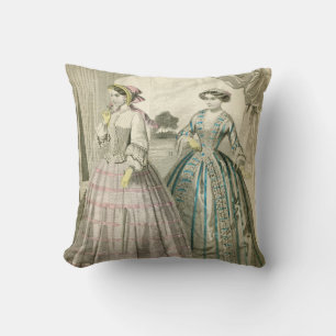 Vintage Victorian Fashion Square Throw Pillow