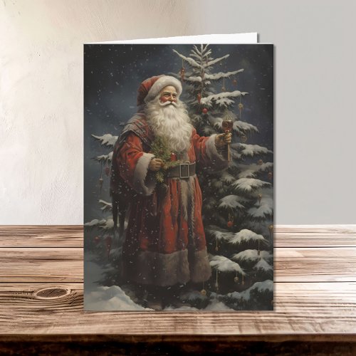 Vintage Victorian Father Christmas Santa in Snow Card