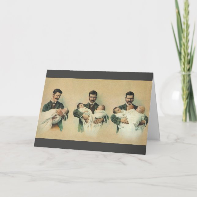 Vintage Victorian Father's Day, It's Triplets! Card (Front)