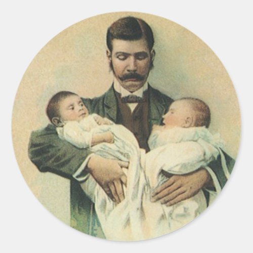 Vintage Victorian Fathers Day Its Triplets Classic Round Sticker