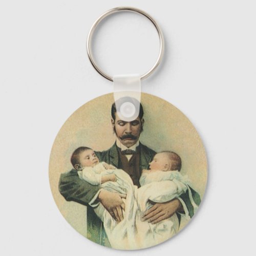 Vintage Victorian Fathers Day Its Triplets Keychain