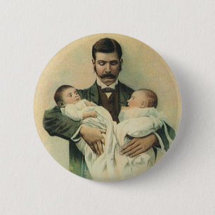 Vintage Victorian Father's Day, It's Triplets! Pinback Button