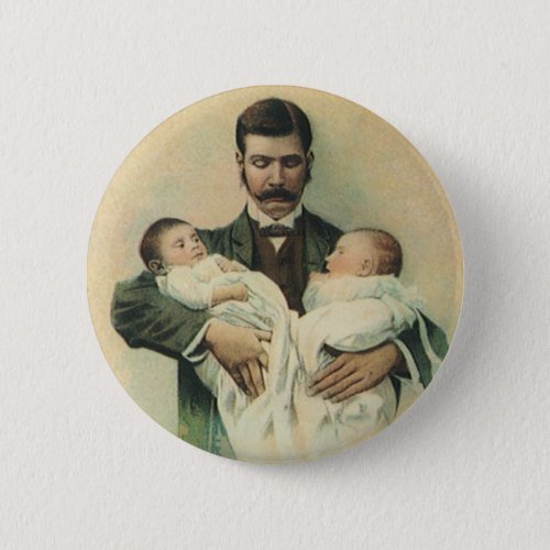 Vintage Victorian Fathers Day Its Triplets Pinback Button