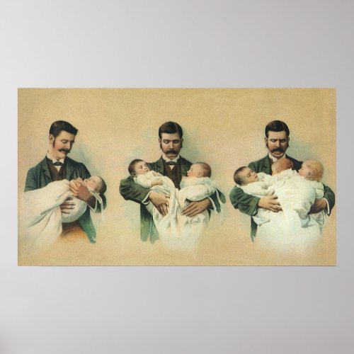 Vintage Victorian Fathers Day Its Triplets Poster