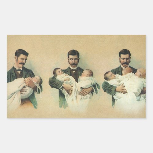 Vintage Victorian Fathers Day Its Triplets Rectangular Sticker