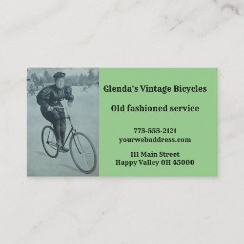 VINTAGE VICTORIAN FEMALE BICYCLE SHOP BUSINESS CARD