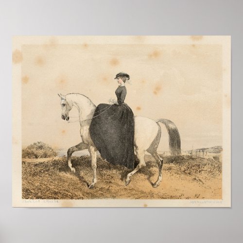 Vintage Victorian Female Equestrian Art Print 1857