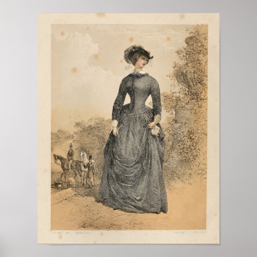 Vintage Victorian Female Equestrian Art Print 1857