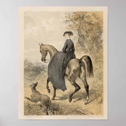 Vintage Victorian Female Equestrian Art Print 1857