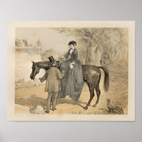 Vintage Victorian Female Equestrian Art Print 1857