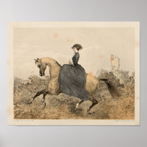 Vintage Victorian Female Equestrian Art Print 1857