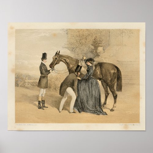 Vintage Victorian Female Equestrian Art Print 1857