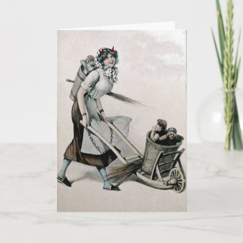 Vintage Victorian Female Krampus Christmas Card