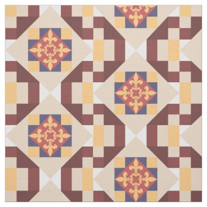 Vintage Victorian Fleur de Lis Tile Pattern Fabric