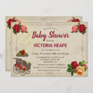 Vintage Victorian Floral Baby Shower Invitation