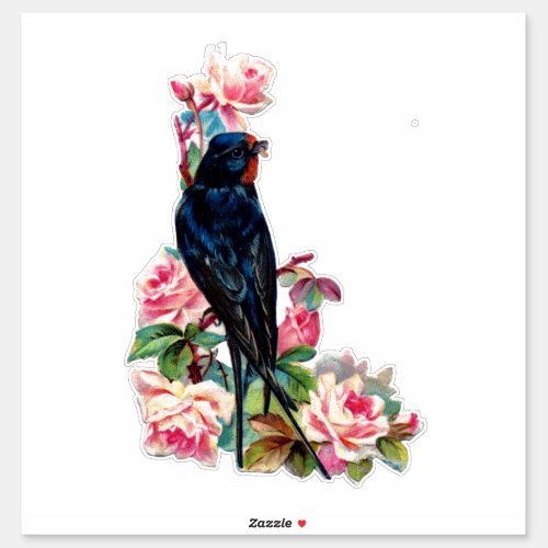 VINTAGE VICTORIAN FLORAL BIRD STICKER