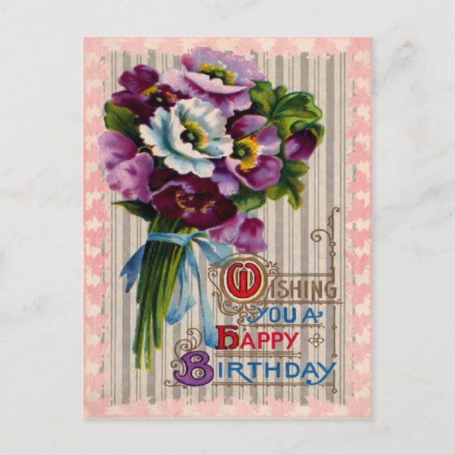 Vintage Victorian Floral Birthday Postcard. Postcard (Front)