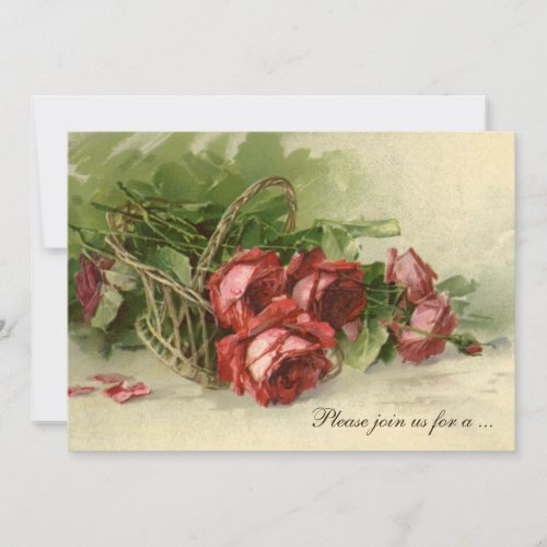 Vintage Victorian Floral Bridal Shower Red Roses Invitation