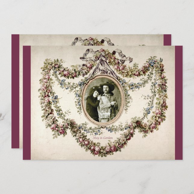 Vintage Victorian Floral Frame Wedding Invitation (Front/Back)