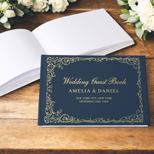 Vintage Victorian Floral Navy Blue Gold Wedding