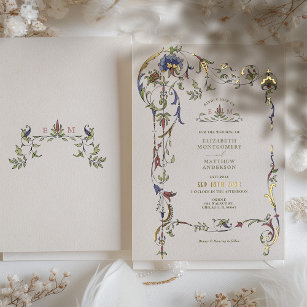 Vintage Victorian Floral Ornaments Wedding Foil Invitation